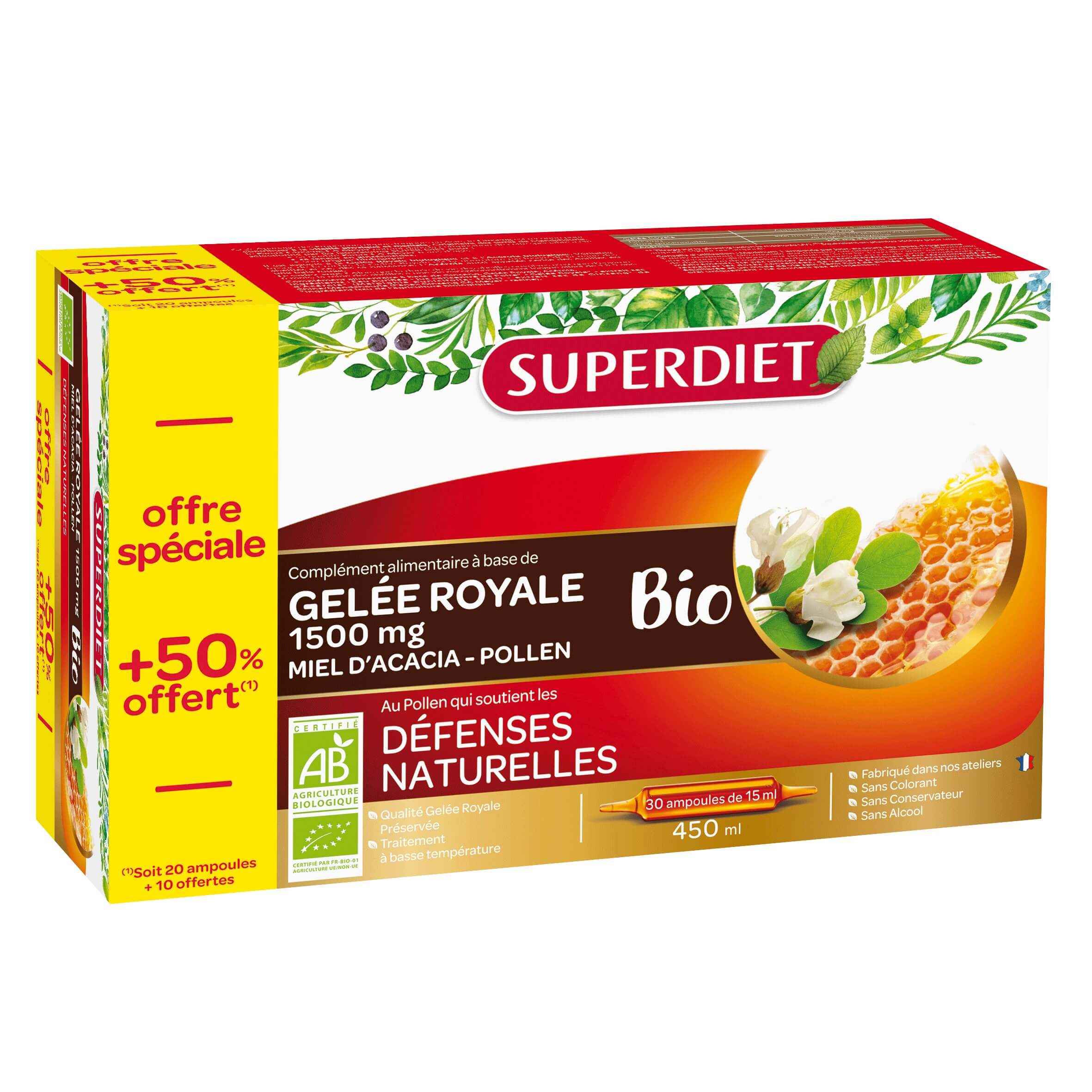 Super Diet Gelée royale bio 20x15ml +50% gratuit